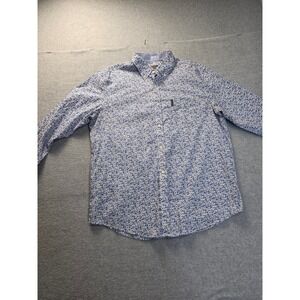Ben Sherman Mens XL Blue Floral Button Down Shirt Long Sleeve Cotton Classic‎